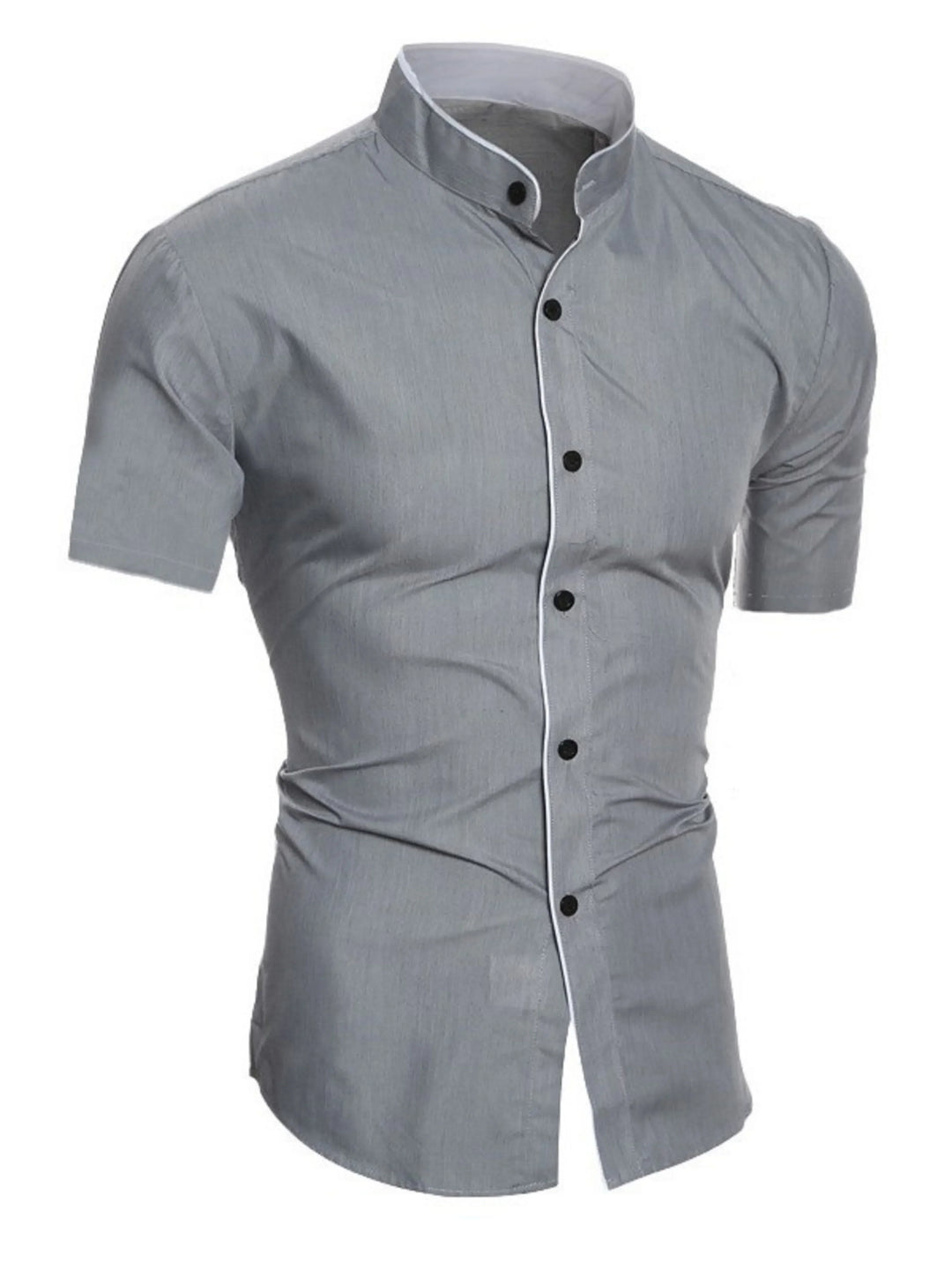 Lune London | Herren Slim Fit Stehkragenhemd Kurzarm