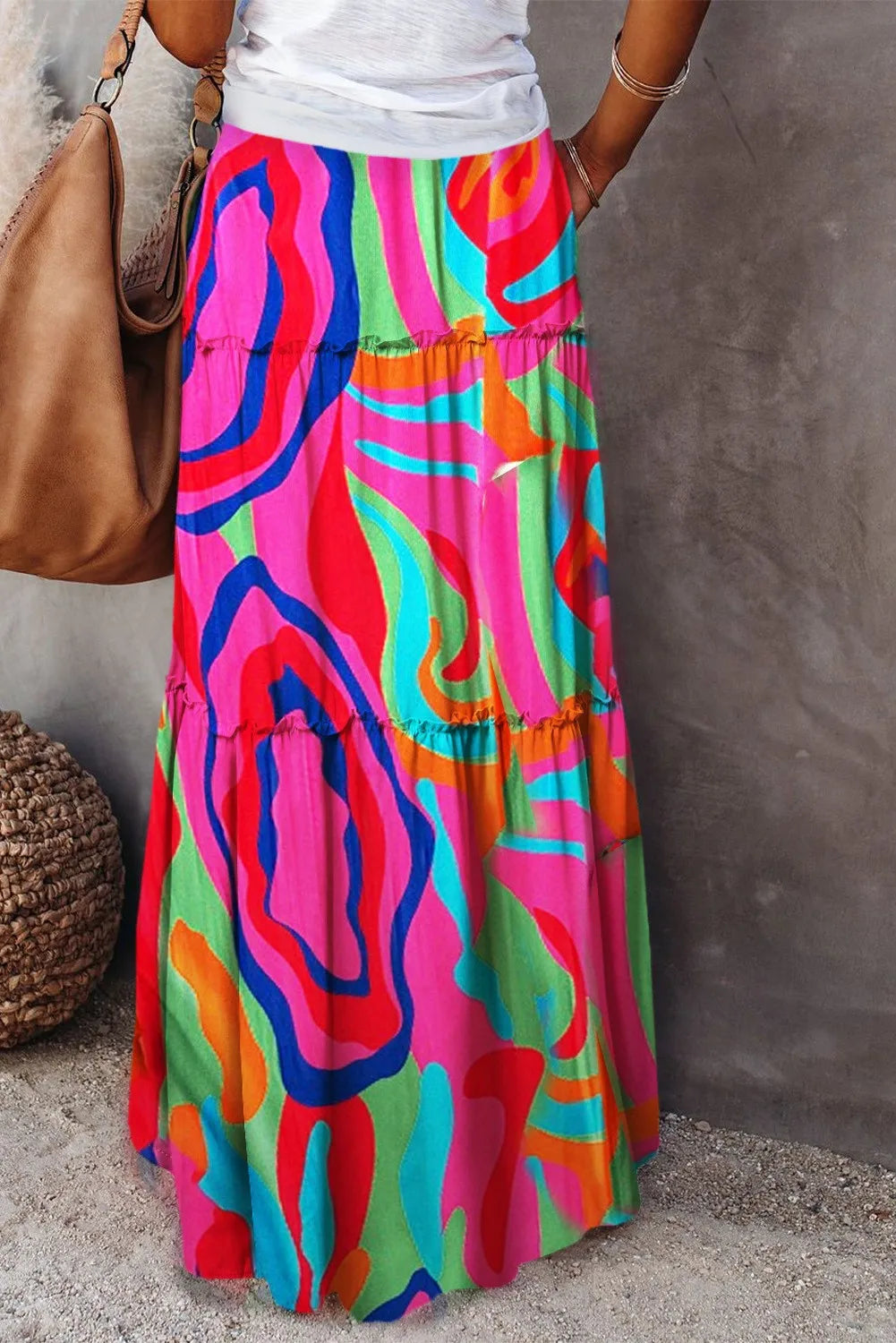 Lune London | High Waisted Long Printed A-Line Skirt Flower Skirt