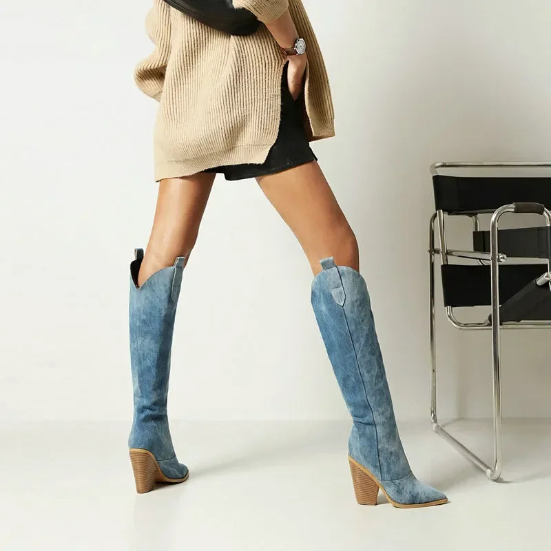 Lune London | Knee-Length Denim Boots