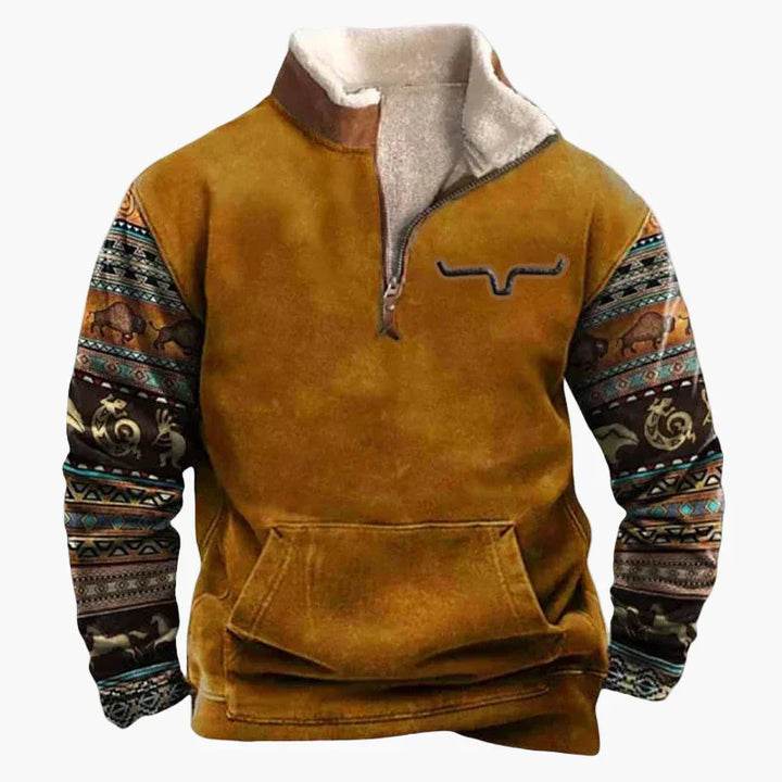 Lune London | Western style sweater with aztec pattern and longhorn design - Comfortable casual sweatshirt for outdoor activities and everyday wear