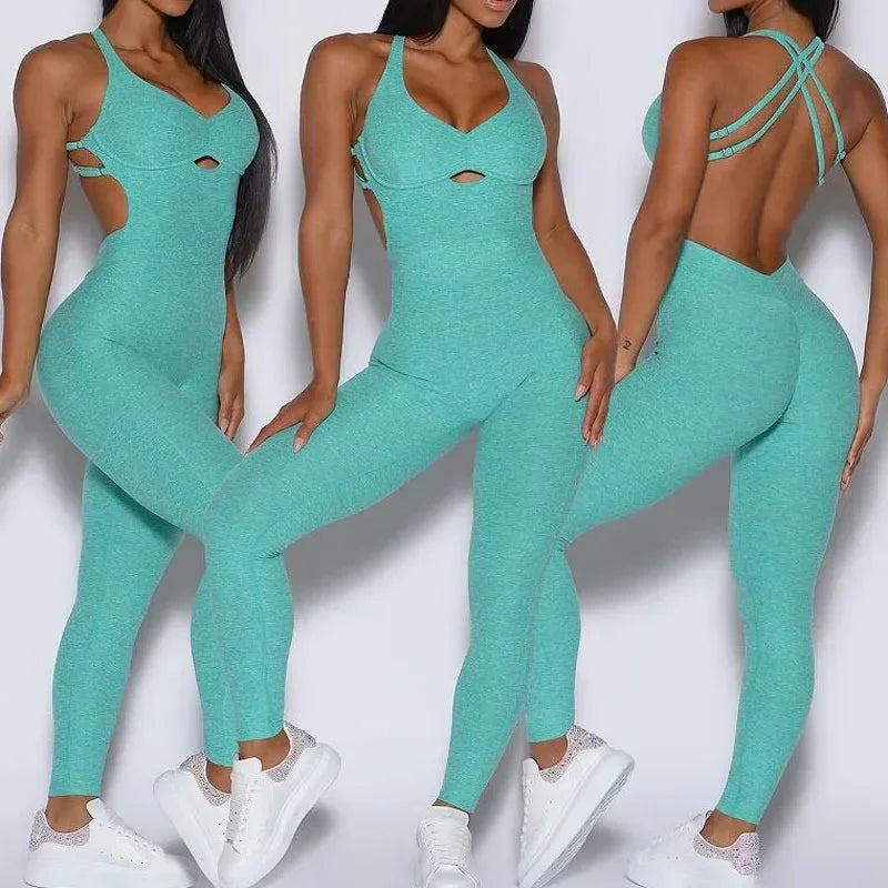 Lune London | Sporty Jumpsuit Women Sportswear Push-Up Gym Set Women Fitness Overall Lycra Sports Outfit for Women Sportswear Yoga Clothing Pink
