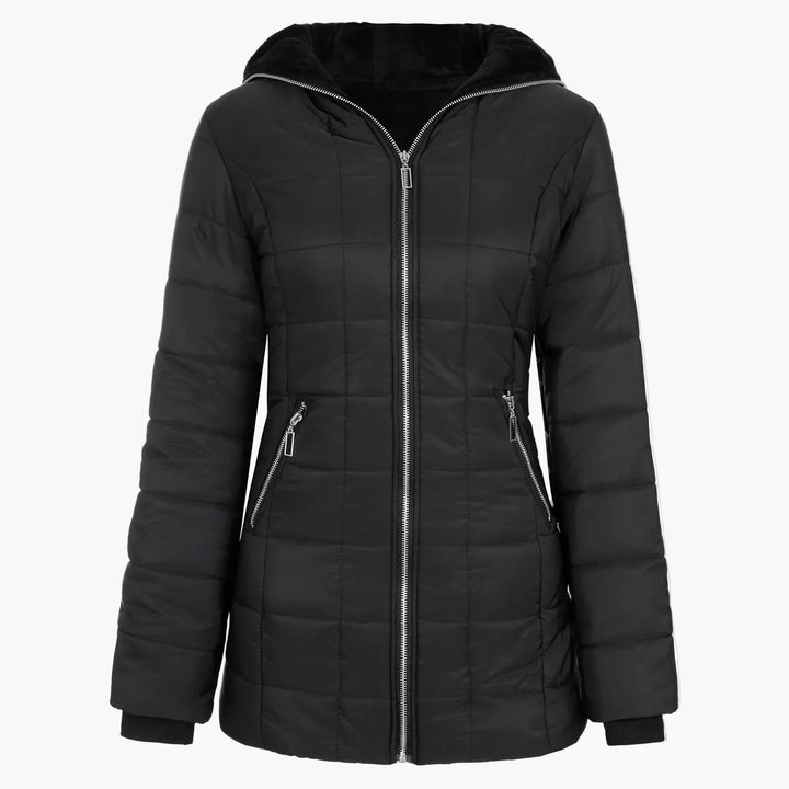 Lune London | Quilted winter jacket with hood and asymmetrical zipper - Trendy outdoor jacket for cold days