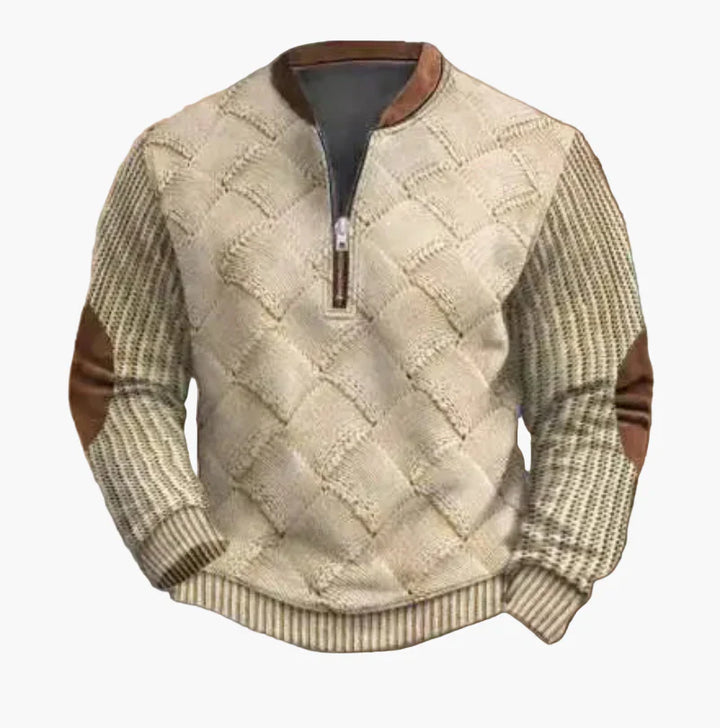Lune London | Half-zip Sweater - Elegant knit look for autumn and winter, Warm sweatshirt with high collar and elbow patches, Leisure & Everyday