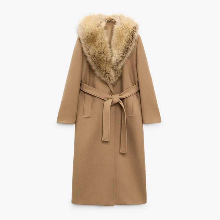 Lune London | Long Coat with Faux Fur Collar Tailored Fit Elegant Look
