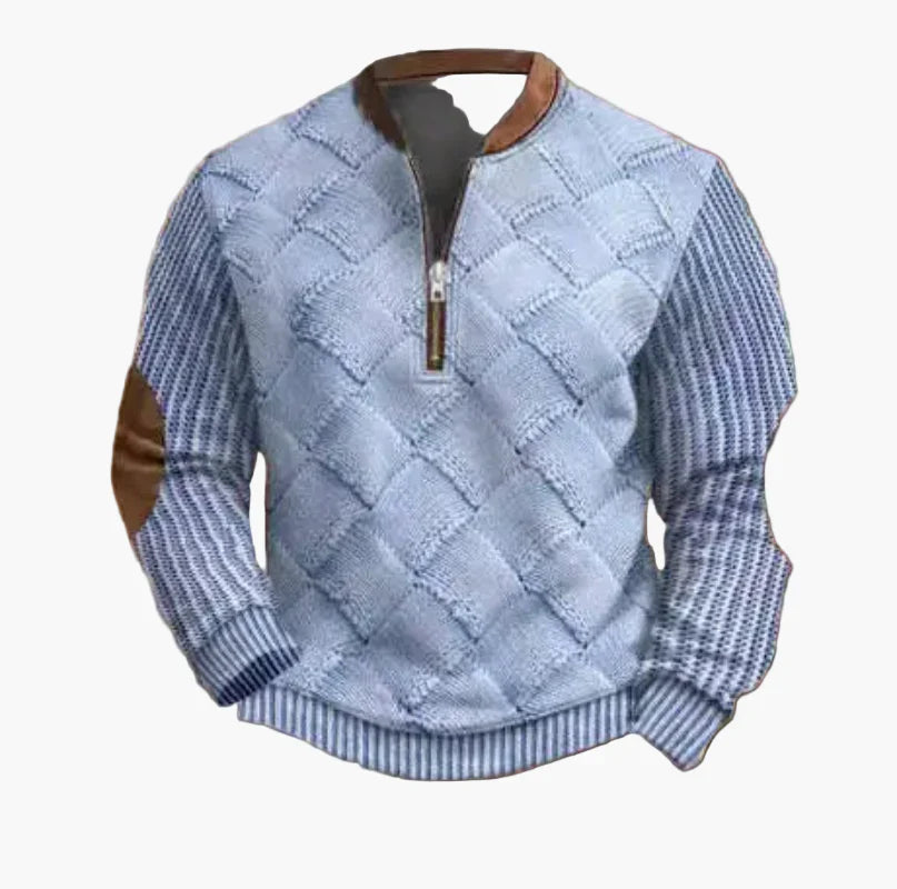 Lune London | Half-zip Sweater - Elegant knit look for autumn and winter, Warm sweatshirt with high collar and elbow patches, Leisure & Everyday