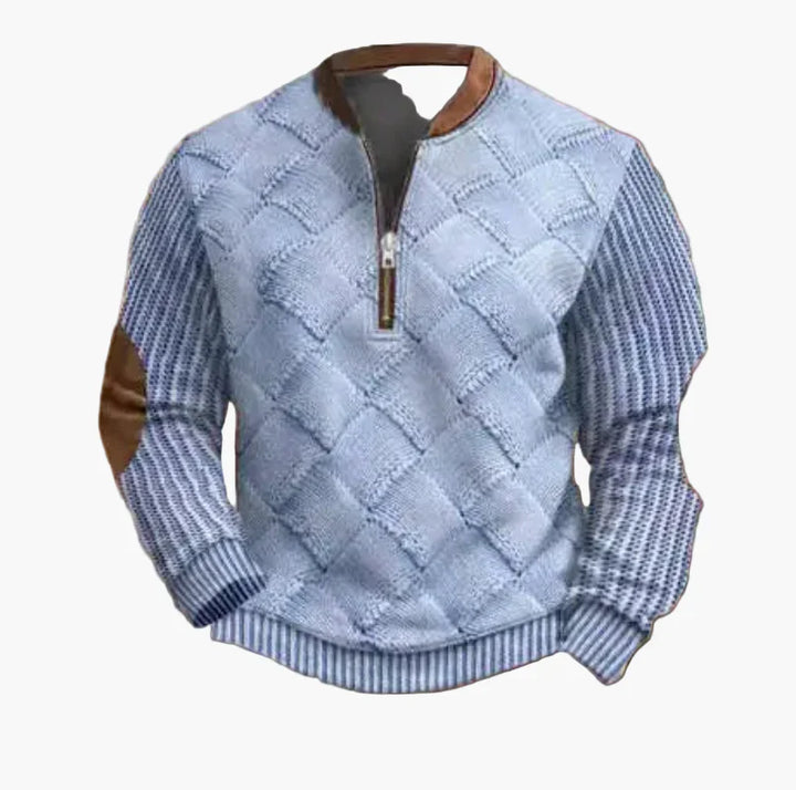 Lune London | Half-zip Sweater - Elegant knit look for autumn and winter, Warm sweatshirt with high collar and elbow patches, Leisure & Everyday