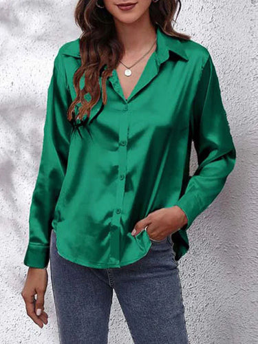 Lune London | Satin Blouse for Women Loose Fit Button Placket Long Sleeves Made Of Silk