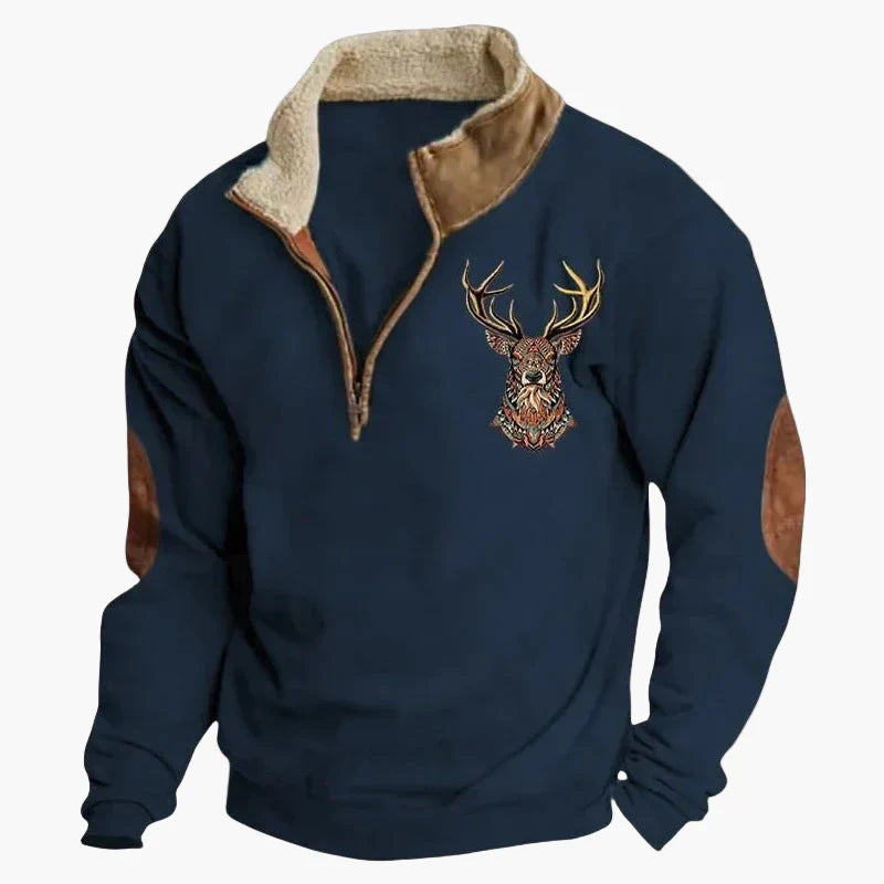 Lune London | Vintage western casual jumper with half zip collar and ethnic pattern for outdoors and leisure
