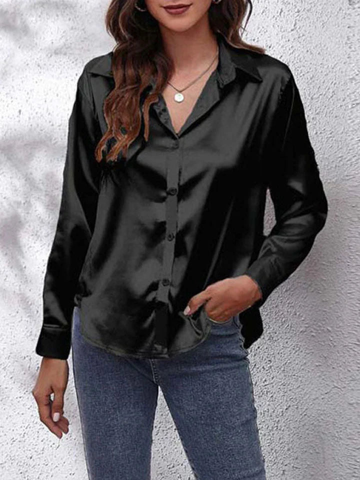 Lune London | Satin Blouse for Women Loose Fit Button Placket Long Sleeves Made Of Silk