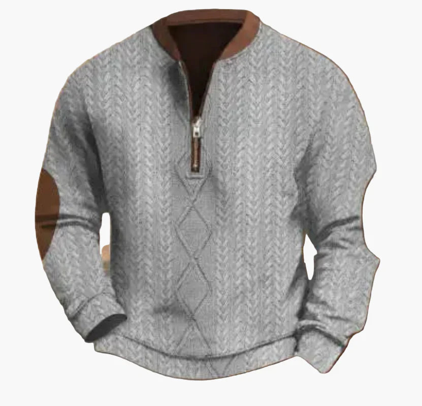 Lune London | Half-zip Sweater - Elegant knit look for autumn and winter, Warm sweatshirt with high collar and elbow patches, Leisure & Everyday
