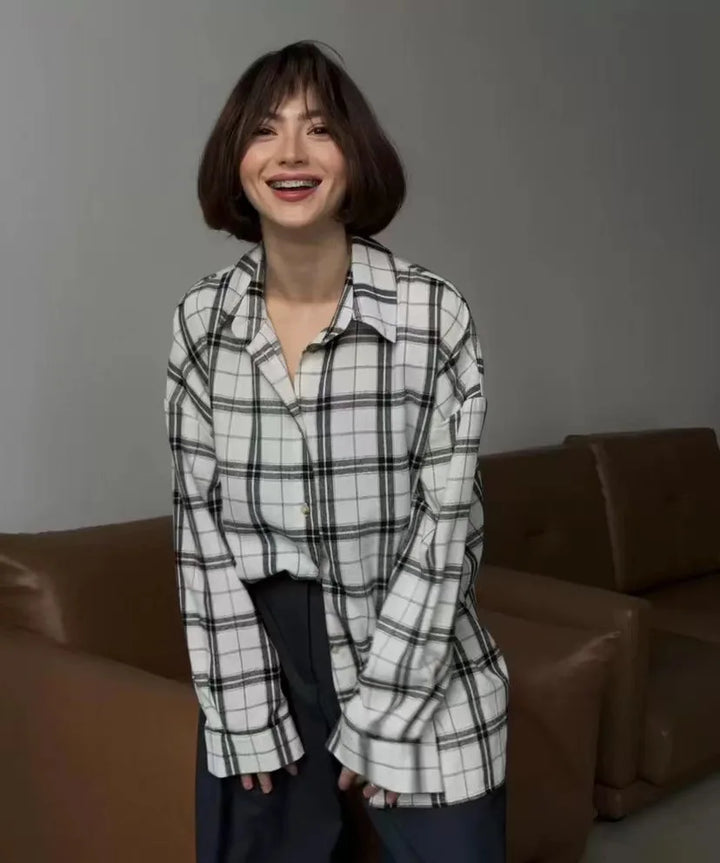Lune London | Long Sleeve Shirt with Checkered Pattern Cotton Blend Casual and Trendy