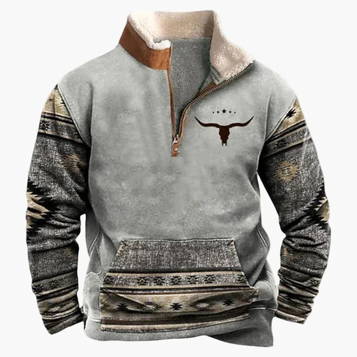 Lune London | Vintage western casual jumper with half zip collar and ethnic pattern for outdoors and leisure
