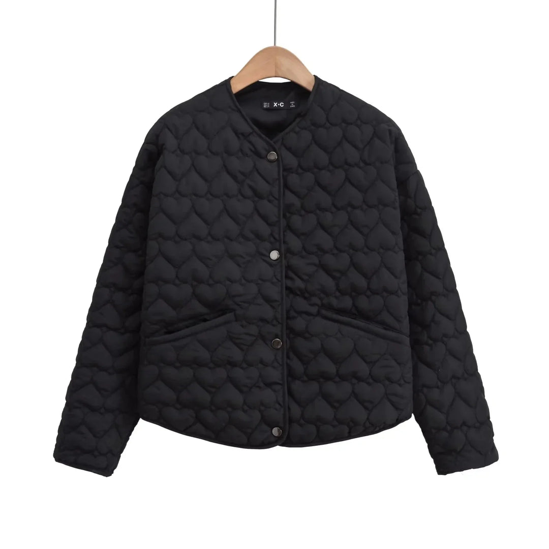 Lune London | Women's quilted jacket with hearts – lightweight puffer with snap fasteners
