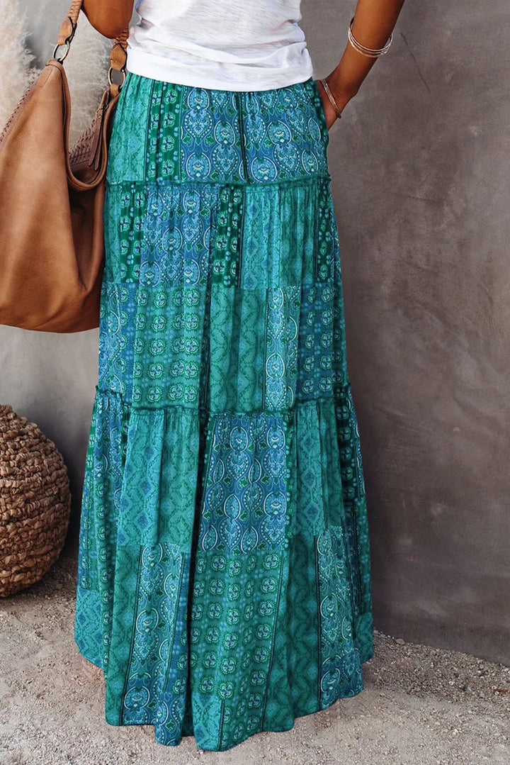 Lune London | High Waisted Long Printed A-Line Skirt Flower Skirt