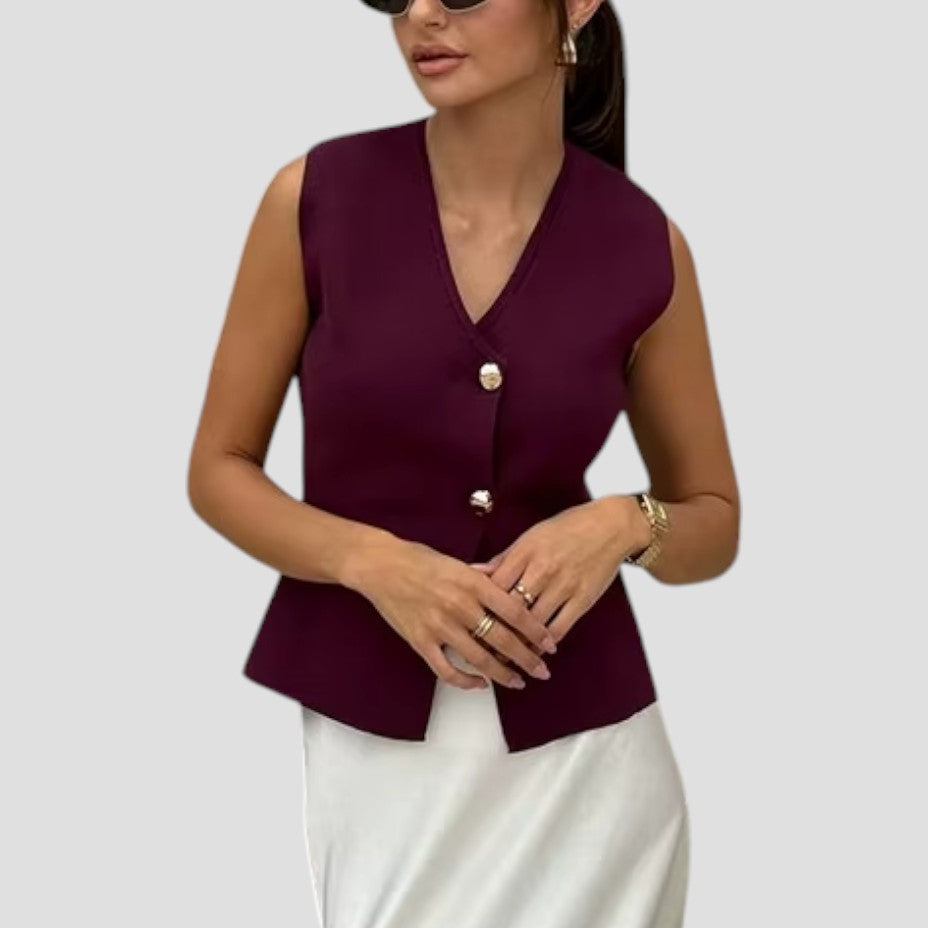 Chic und Stil | Women's Knitted Sleeveless Vest with Gold Button Closure