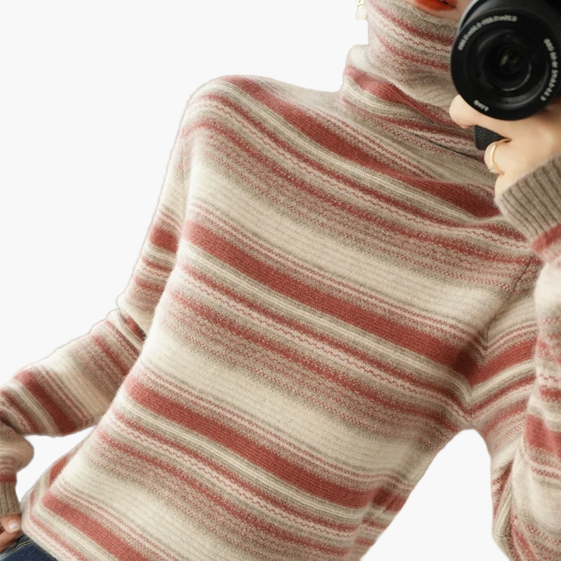 Lune London | Retro Striped Turtleneck Sweater - Trendy Winter Sweater for Daily Life and Leisure