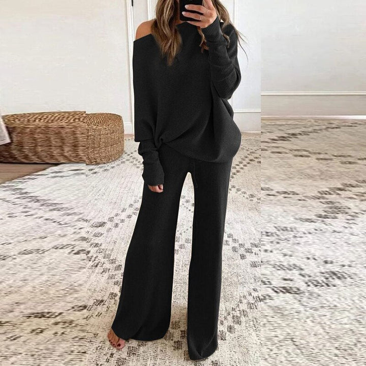 Lune London - Stylish Autumn One-Shoulder Sweater and Loose Pants Set for Women