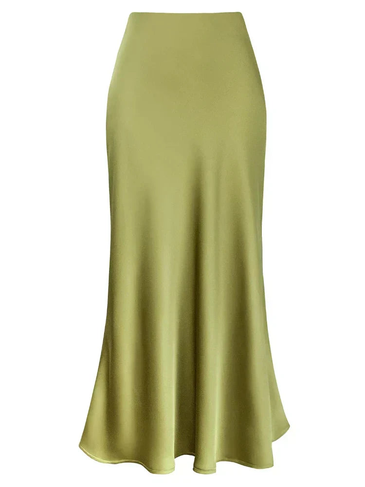 Lune London | Women's Satin Silk Skirts Summer Spring Korean Fashion Clothing Office Ladies Long Skirts Elegant Black Maxi Skirts for Women