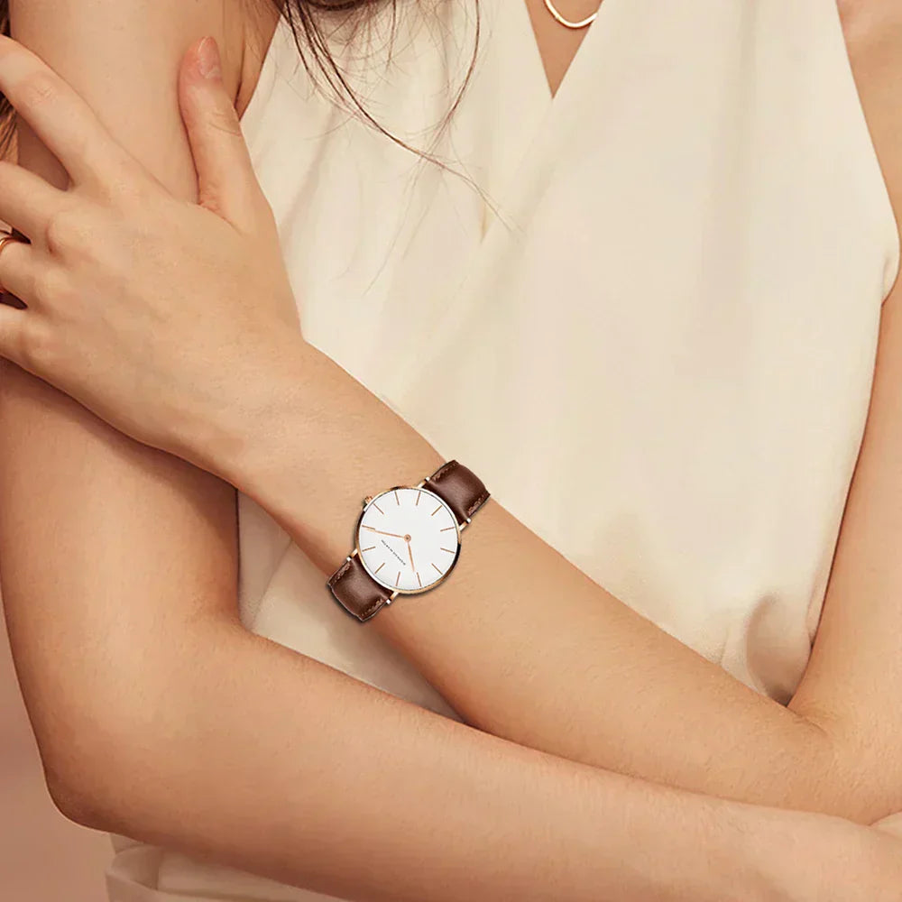 Lune London | Round Timeless Minimalist Watch with Leather Strap for Women