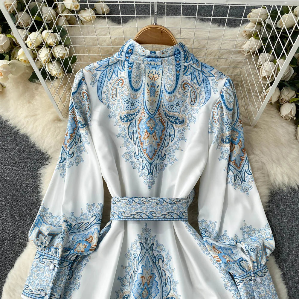 Lune London | A-Line Dress with Belt and Floral Pattern