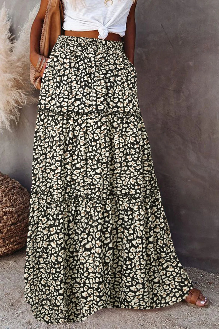 Lune London | High Waisted Long Printed A-Line Skirt Flower Skirt