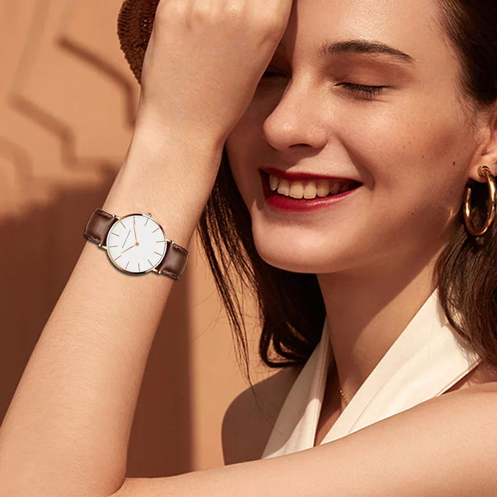 Lune London | Round Timeless Minimalist Watch with Leather Strap for Women