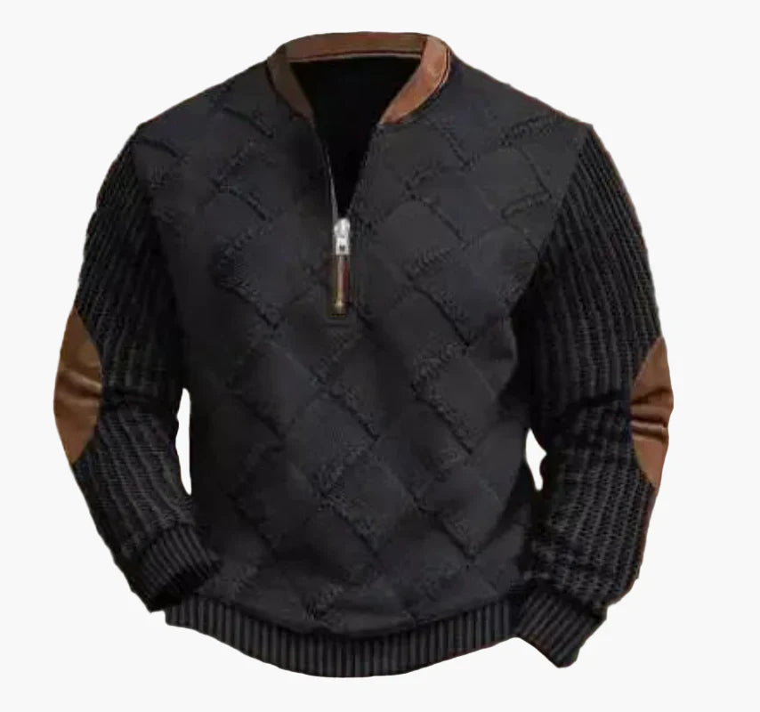 Lune London | Half-zip Sweater - Elegant knit look for autumn and winter, Warm sweatshirt with high collar and elbow patches, Leisure & Everyday