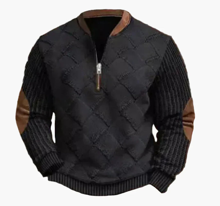 Lune London | Half-zip Sweater - Elegant knit look for autumn and winter, Warm sweatshirt with high collar and elbow patches, Leisure & Everyday