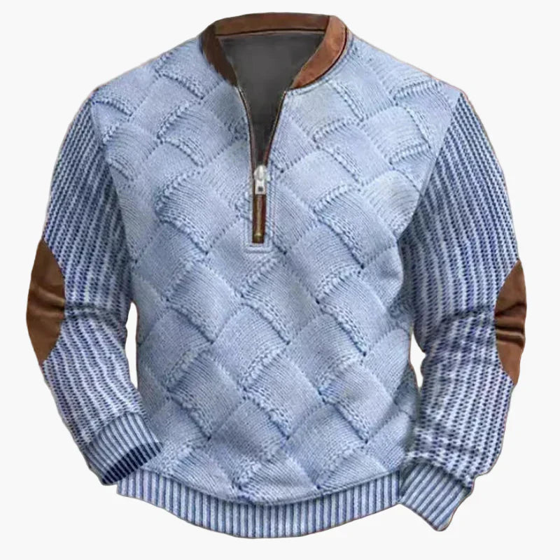 Lune London | Half-zip Sweater - Elegant knit look for autumn and winter, Warm sweatshirt with high collar and elbow patches, Leisure & Everyday