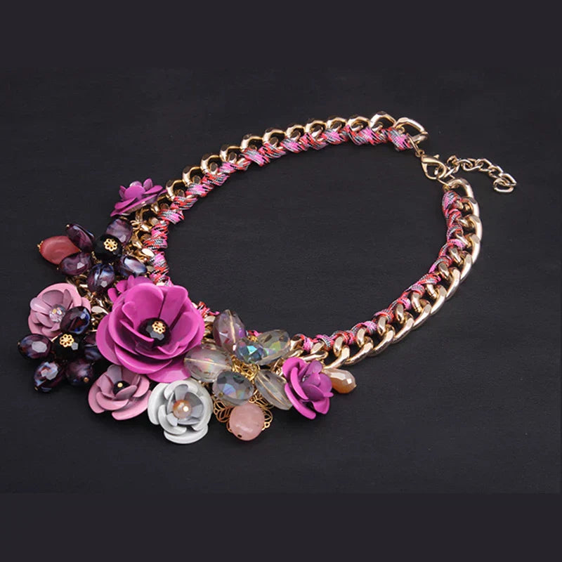 Lune London | Vintage Jewelry Elegant Prom Party Beauty Contest Wedding Gift Floral Bloom Flower Chunky Statement Necklace for Women Accessories
