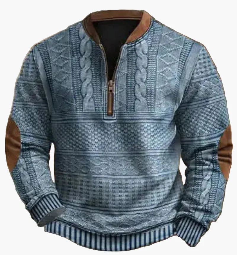 Lune London | Half-zip Sweater - Elegant knit look for autumn and winter, Warm sweatshirt with high collar and elbow patches, Leisure & Everyday