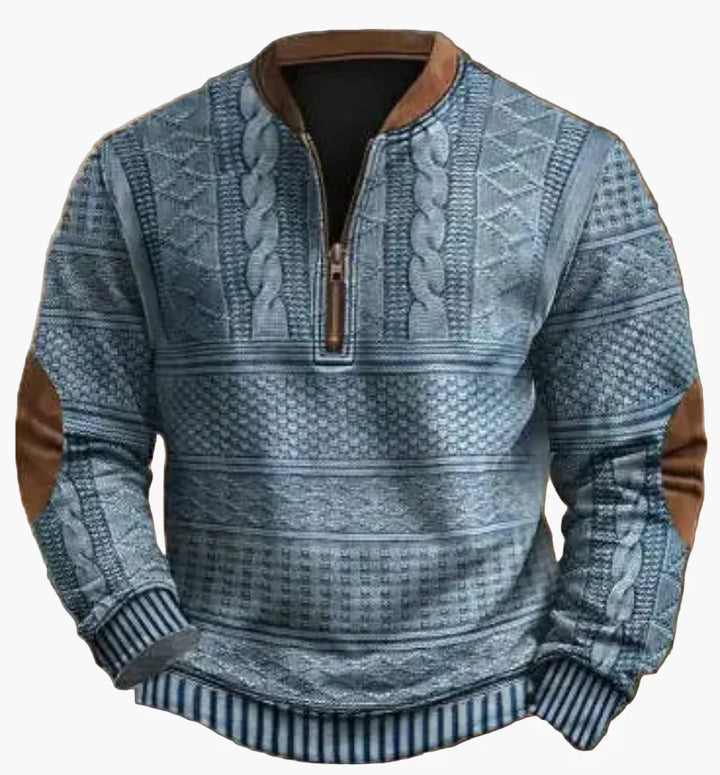 Lune London | Half-zip Sweater - Elegant knit look for autumn and winter, Warm sweatshirt with high collar and elbow patches, Leisure & Everyday