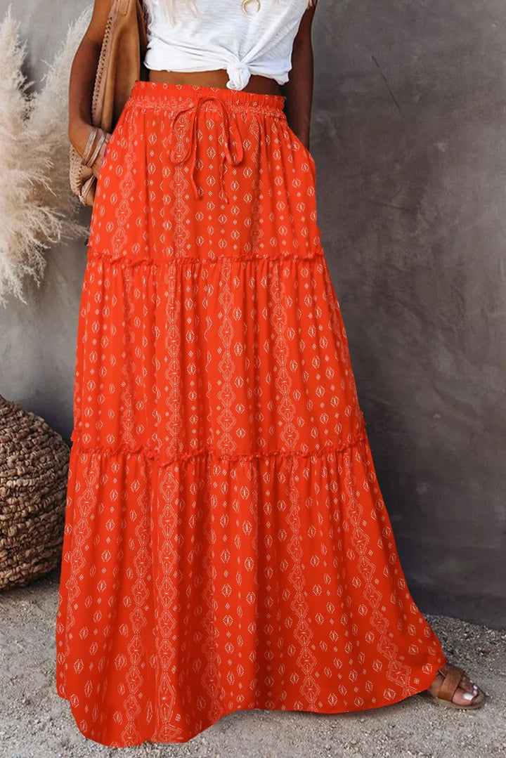 Lune London | High Waisted Long Printed A-Line Skirt Flower Skirt