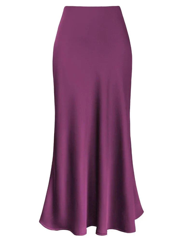 Lune London | Women's Satin Silk Skirts Summer Spring Korean Fashion Clothing Office Ladies Long Skirts Elegant Black Maxi Skirts for Women