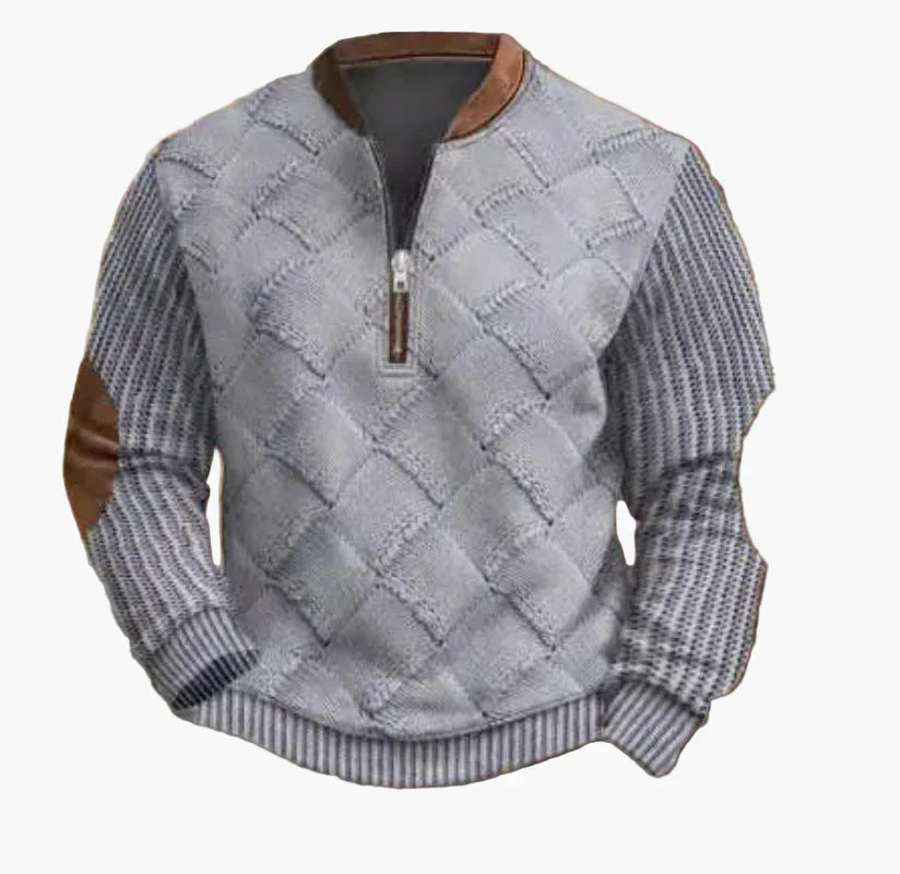 Lune London | Half-zip Sweater - Elegant knit look for autumn and winter, Warm sweatshirt with high collar and elbow patches, Leisure & Everyday