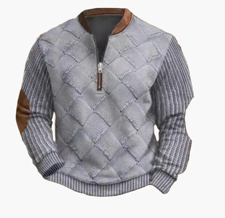Lune London | Half-zip Sweater - Elegant knit look for autumn and winter, Warm sweatshirt with high collar and elbow patches, Leisure & Everyday