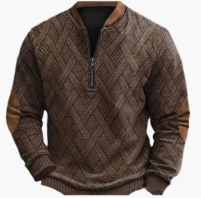 Lune London | Half-zip Sweater - Elegant knit look for autumn and winter, Warm sweatshirt with high collar and elbow patches, Leisure & Everyday