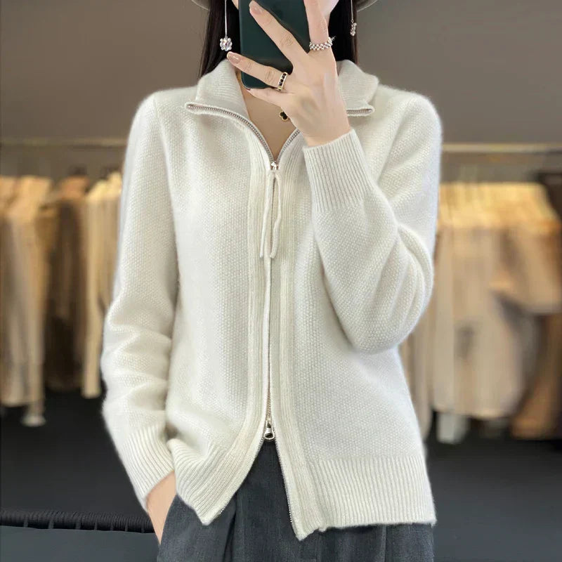 Lune London | Wool Cardigan Double Zipper and High Collar Soft and Elegant
