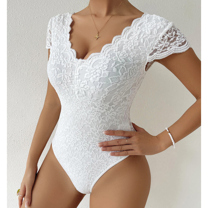 Lune London | Elegant Body Suit with Lace Sleeves and V-Neck
