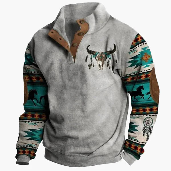 Lune London | Vintage Western Sweatshirt with ethnic pattern and high collar - Casual pullover