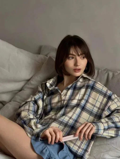 Lune London | Long Sleeve Shirt with Checkered Pattern Cotton Blend Casual and Trendy