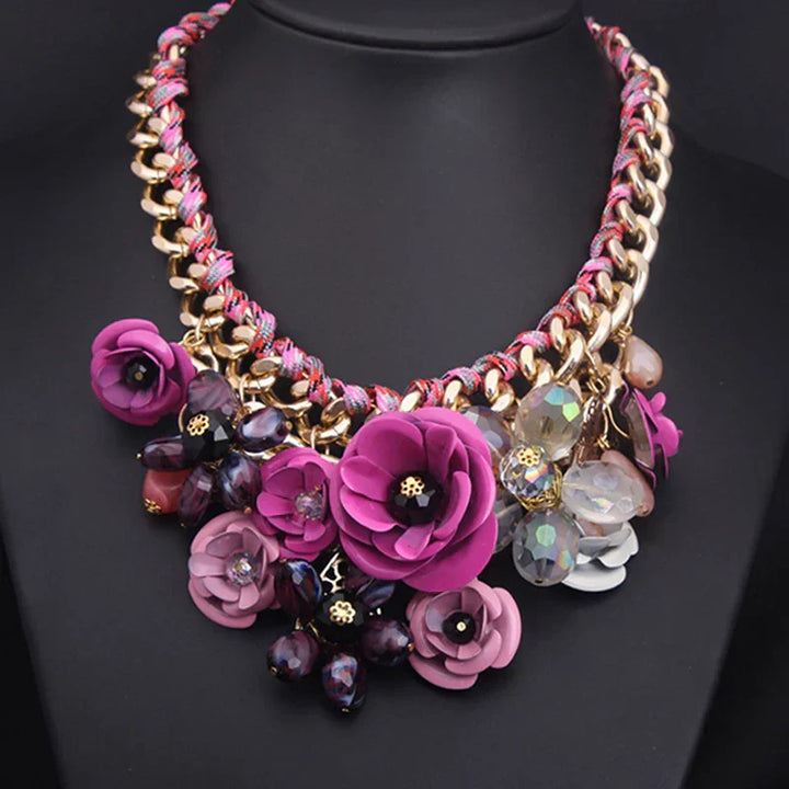Lune London | Vintage Jewelry Elegant Prom Party Beauty Contest Wedding Gift Floral Bloom Flower Chunky Statement Necklace for Women Accessories