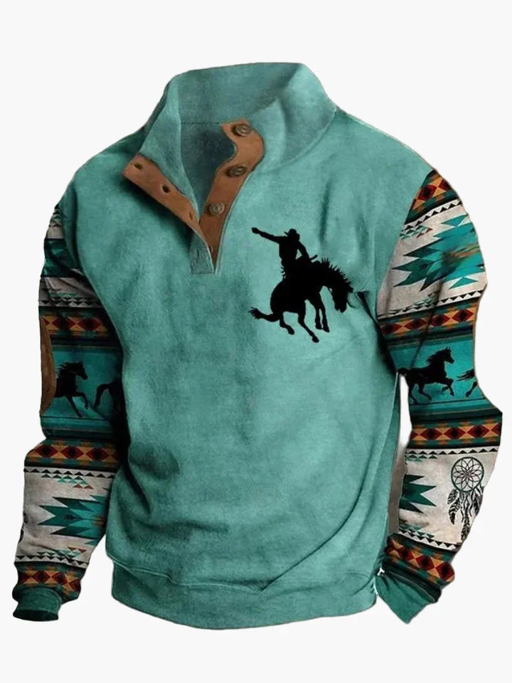 Lune London | Retro cowboy sweatshirt with digital print and high collar - Casual western pullover for outdoor and leisure