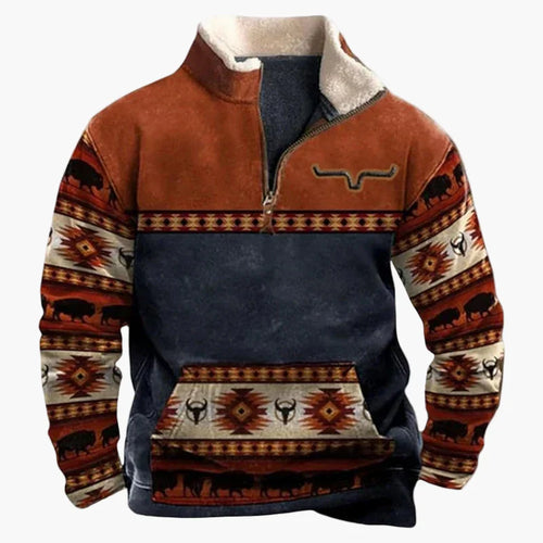 Lune London | Vintage western casual jumper with half zip collar and ethnic pattern for outdoors and leisure