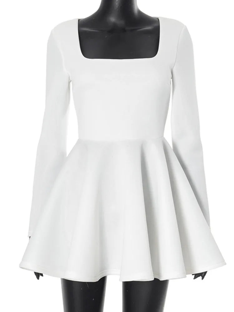 Lune London | Elegant White Mini Dress with Square Neckline
