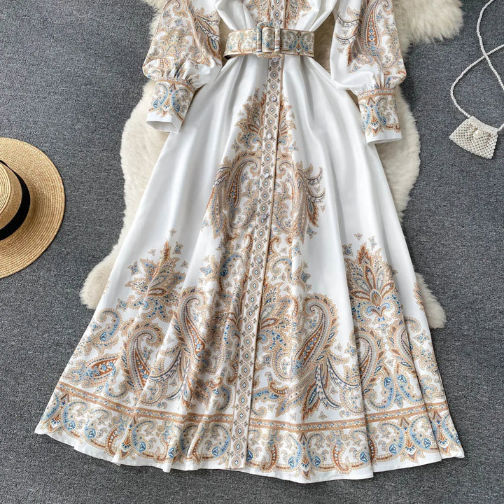 Lune London | A-Line Dress with Belt and Floral Pattern