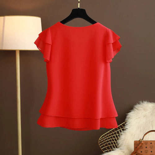 Lune London | Chiffon blouse with O-neck and short sleeves