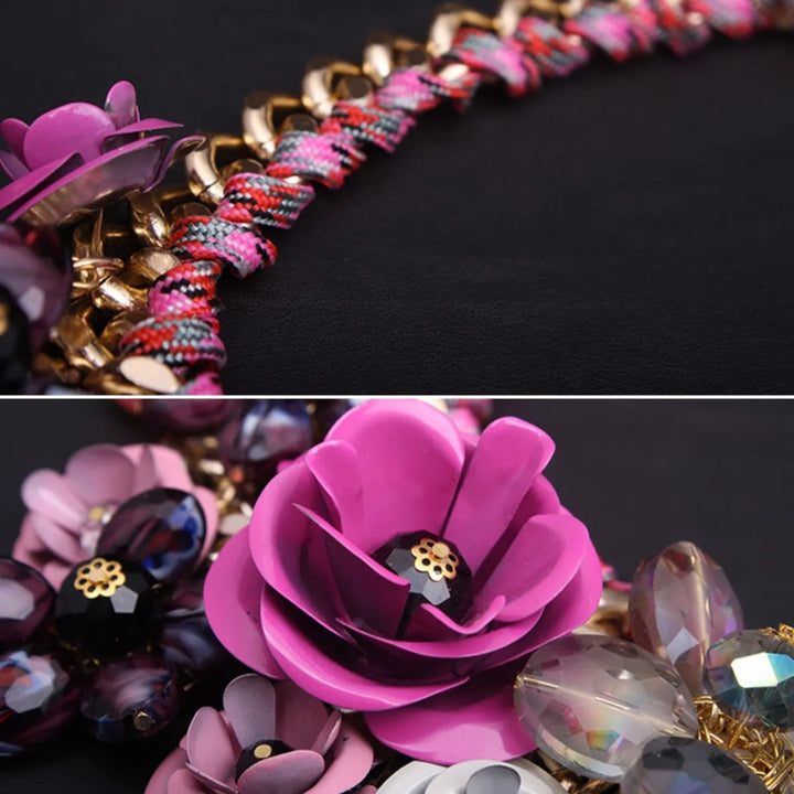 Lune London | Vintage Jewelry Elegant Prom Party Beauty Contest Wedding Gift Floral Bloom Flower Chunky Statement Necklace for Women Accessories