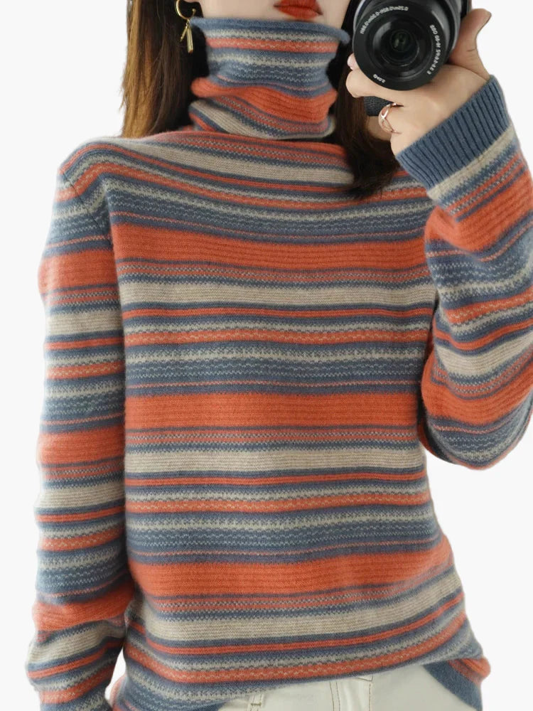 Lune London | Retro Striped Turtleneck Sweater - Trendy Winter Sweater for Daily Life and Leisure