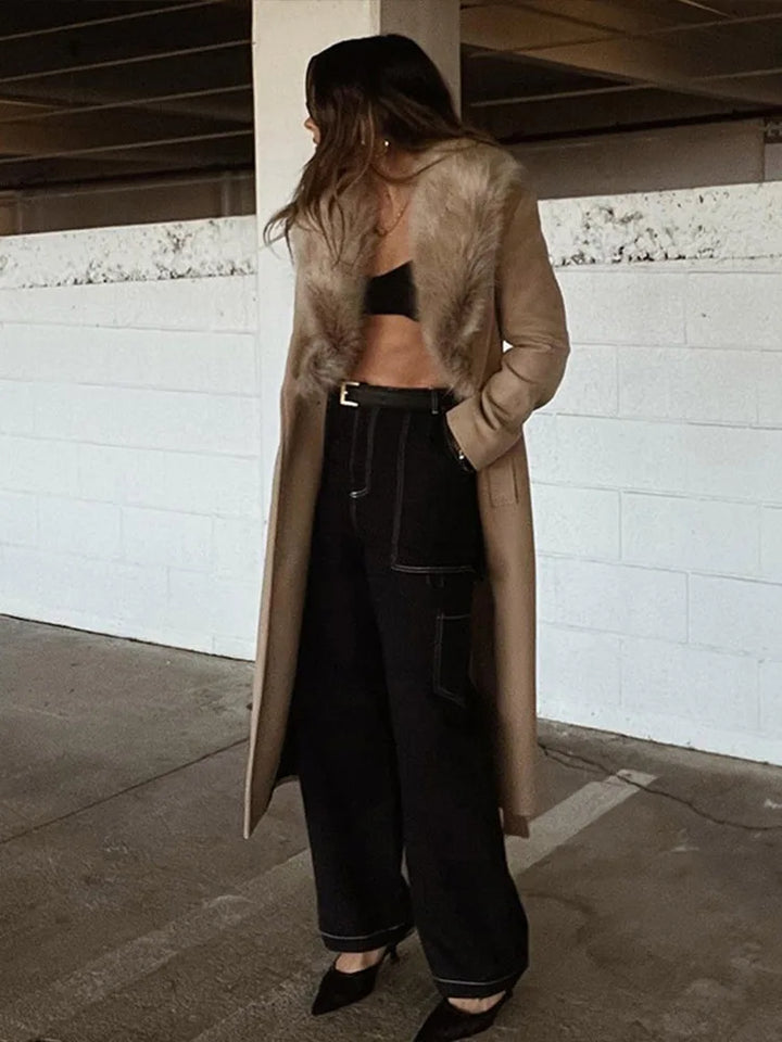 Lune London | Long Coat with Faux Fur Collar Tailored Fit Elegant Look